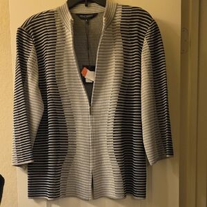 Ming Wang Monochrome Striped Knit Cardigan